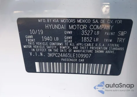 2020 Hyundai Accent Se from USA, damaged, VIN 3KPC24A65LE109907